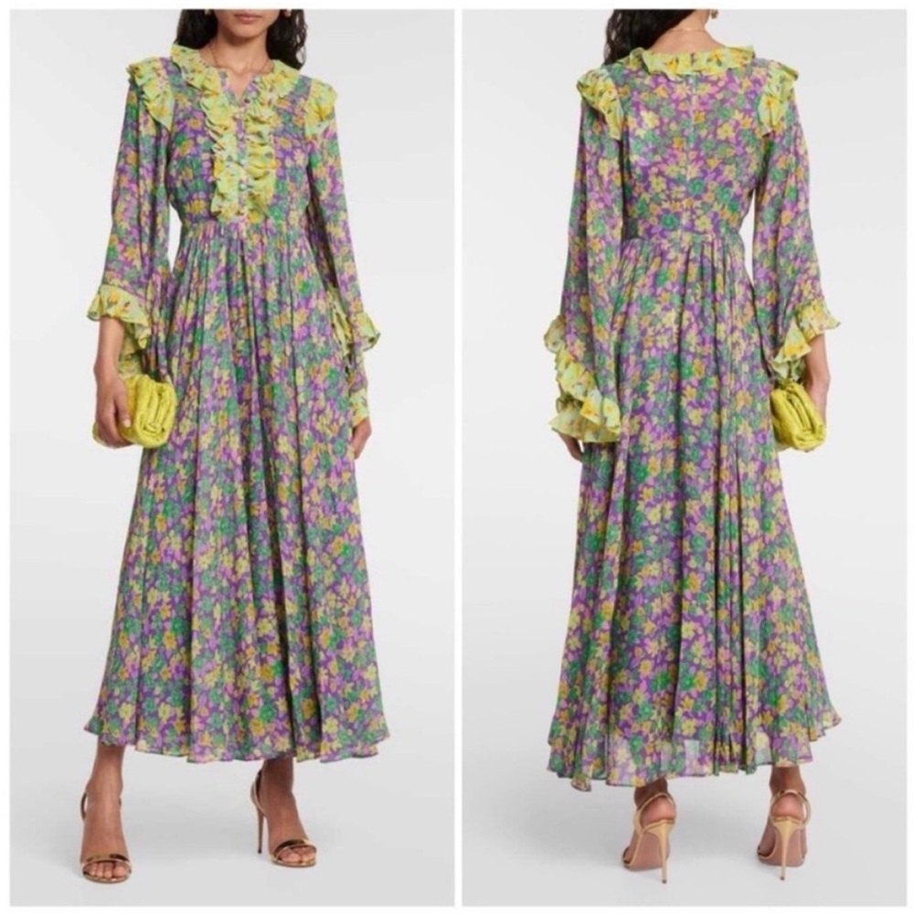 Alemais Dylan Floral Crepe Ruffle Midi Dress